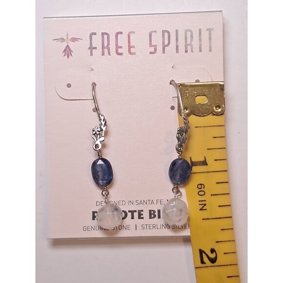 Peyote Bird Blue White Gemstones On Silver Floral Hook Earrings 1.5" Drop NWT - Picture 4 of 5
